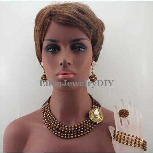 Fashion African Crystal beads Necklace Set for women Costume Nigerian Wedding bridal Jewelry Set dubai necklace set W13068