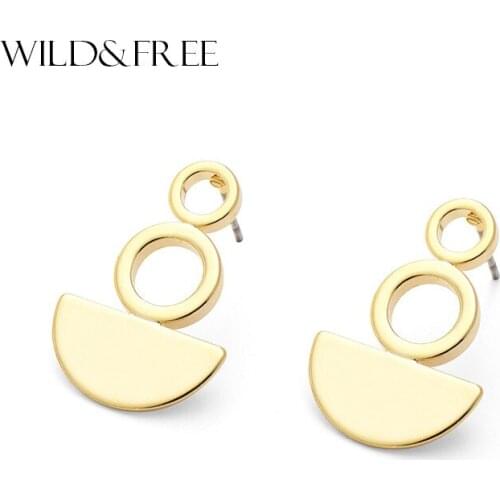 Fashion Gold & Silver Color Stud Earrings For Women Gold Round Circle Sector Shape Europe Simple Earrings Jewelry For Lover