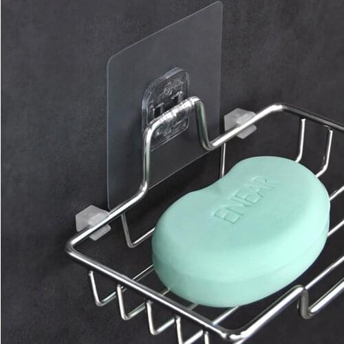Self Adhesive Bath Room Soap Dishes Tray Holder Soap Rack Kitchen Sponge Holder Kitchen Bathroom Accessories Stainless Steel