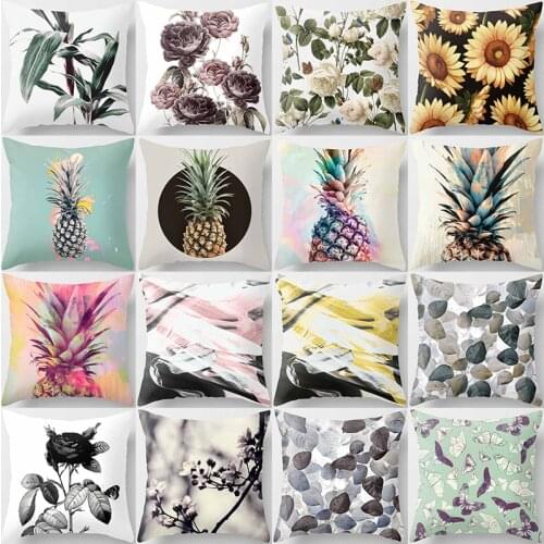 Tropical leaves plants different pineapple chrysanthemum pattern pillow cases short plush high quality square thick pillow cover