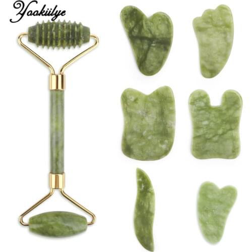 Jade Roller Facial Massage Set Natural Xiuyu Stone Face Massager Guasha Board Massage Scraper Jade Roller Guasha Face-lift Kit