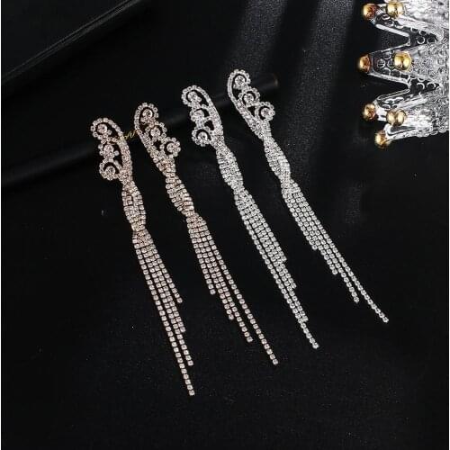 New fashion Long Tassel rhinestone Earrings for Women Shiny Crystal Dangle Earrings Statement Party Fashion Jewelry GIfts E664