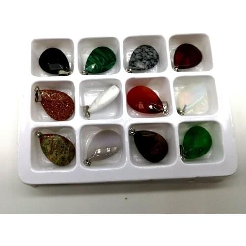 Wholesale Multi-style 12 PCS Boxed Water Drop Shape Natural Stone Charms Pendant Fit DIY Necklaces For Jewelry Making 21*22 mm