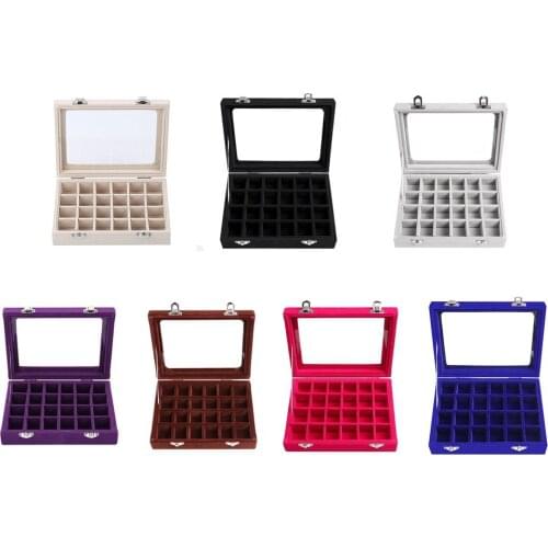 New 7 Color Optional 24 Grids Velvet Glass Jewellery Ring Display Organiser Box Earrings Storage Holder Jewellery Display Box