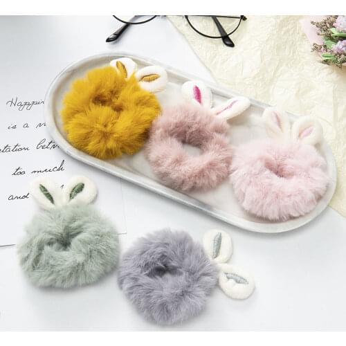 Autumn and Winter Rabbit Fur Rabbit Ears Plush Hair Bands Female Hair Rope Tie Hair Rubber Bands Furry Cute Hair Accessories