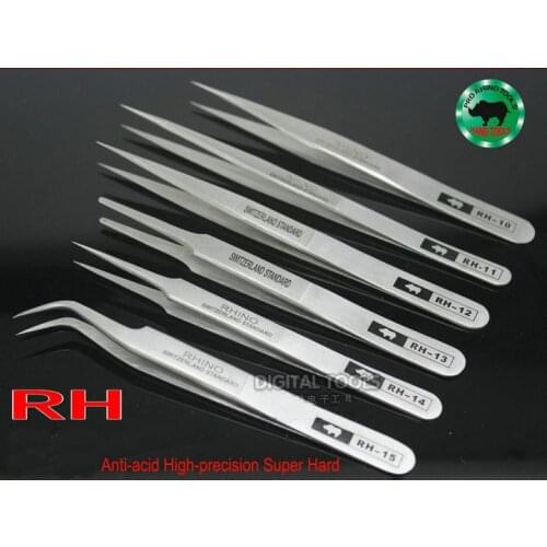 1 Set 6 pcs Japan RHINO RH Tweezers Anti-acid High-precision Super Hard Sharp for Repair Watch or Pick Bird Nest etc Small items