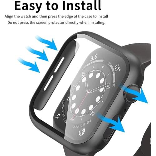 Tempered glass film for iwatch 4/5 360 full Screen protector Bumper Frame matte hard Case for Apple watch 6/SE/5/4/3/2/1 cover