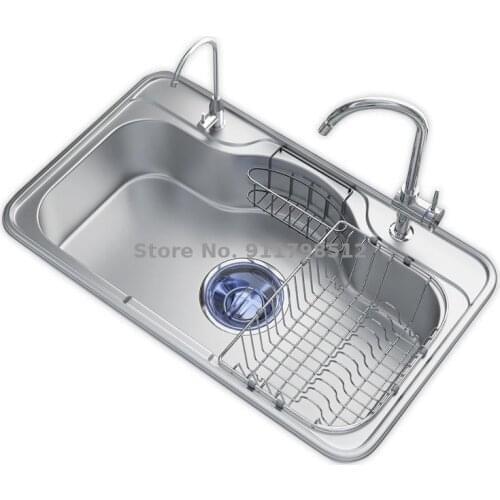 Sink Single Tank Large Kitchen Sink Large Thick Stainless Steel Above Counter Basin Household Sink Set