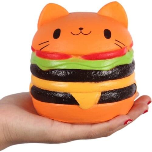 Cute Cat Head Hamburger Squishy Simulated Bread PU Scented Soft Slow Rising Squeeze Toy Collection Gift