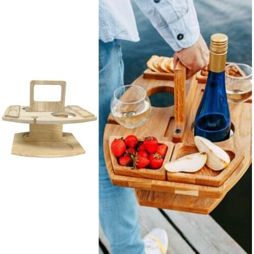 Outdoor Detachable Portable Table Fruit Table Wine Glasses Holder Rack Foldable Wooden Picnic Table for Camping Hiking