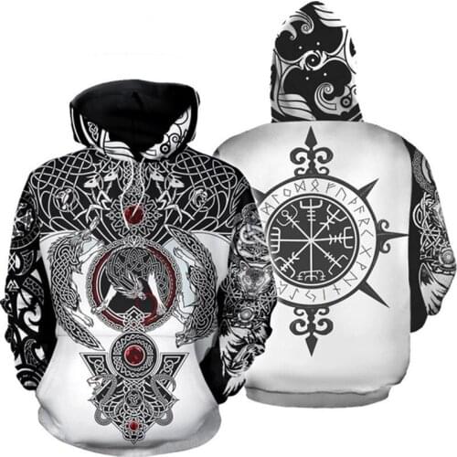 Unisex Vikings Tattoo Viking Warriors White Fashion Harajuku 3D Print Hooded Polyester Jacket Women Men Cltothes