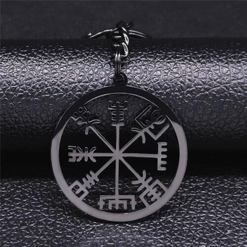 Viking Vegvisir Compass Necklace Men Stainless Steel Nordic Runes Odin Keyrings Celts Ethnic Jewelry llavero hombre N20354S05