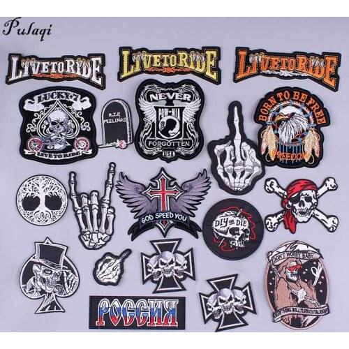 Pulaqi grim Reaper Embroidery patches jeans stripes Skull Punk Sticker icons for clothes sew on iron-on ironing applications H