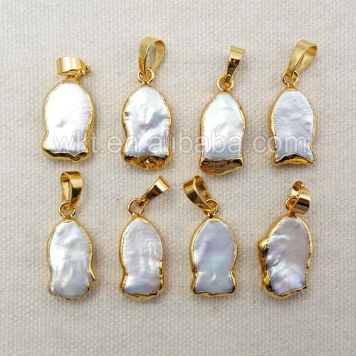 WT-P1088 5pcs/lot Wholesale Quality Freshwater Pearl Pendant in random Shape,24k Gold strim Pendants natural Pearl Jewelry