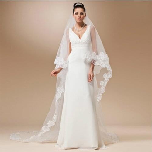 Women Lace Wedding Veil 3 Meters Long Cathedral With Comb One Layer Tull Appliques Bridal Veils