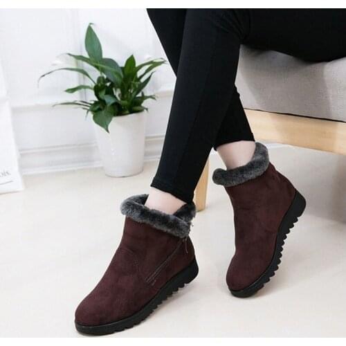 Women Winter Snow Boots Plush Female Ankle Boots Flock Zipper Casual Comfort New Wedges Shoes Sewing