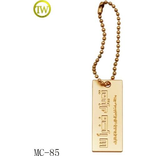 Handbag misty gold metal ball chain hang tag metal logo label for bags