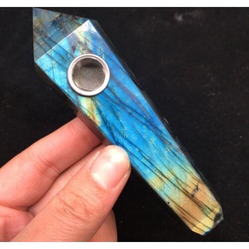 1PCS Natural Quartz Crystal Labradorite Stone Smoking Pipe To Heal