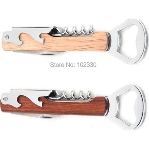 100pcs Wood Handle Wine Opener Multifunction Portable Wine Screw Corkscrew Opener Knife Beer Bottle Openers Gifts