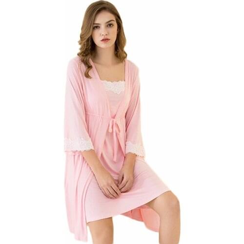 2pcs/set Pregnancy Pajamas Sleepwear Nursing Pregnant Woman Sling Breastfeeding Nightgown Maternity Labor Dress+Robe Childbirth