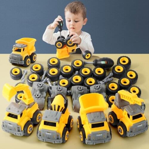 4pcs DIY Detachable Construction Toy Nut Disassembly Engineering Car Fire Truck Excavator Bulldozer Kids Education Toys Boy Gift