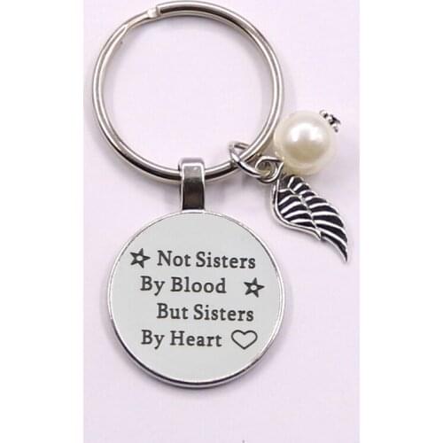 Best friends keychain keyring "not sisters by blood but sisters by heart" friendship jewelry gift for women girls
