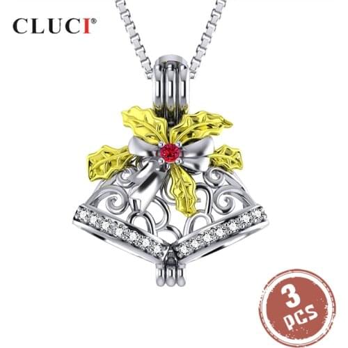 CLUCI 3pcs silver 925 Christmas Bell Pendant for Jewelry Women 925 Silver Sterling Christmas Jewelry Pearl Cage Locket SC347SB