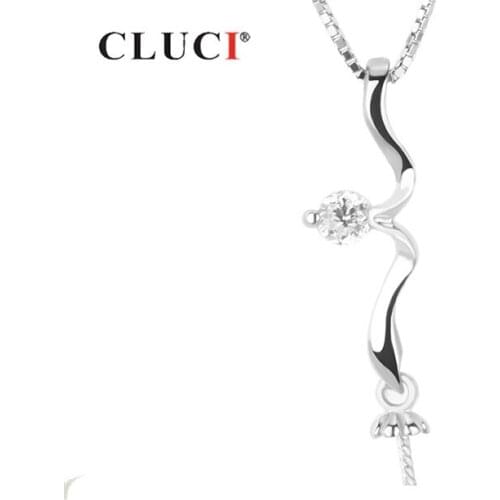 CLUCI 925 Sterling Silver Pendant Zircon Women Jewelry Silver 925 Jewelry Pearl Pendant Mounting Necklace Charms Pendant SP112SB