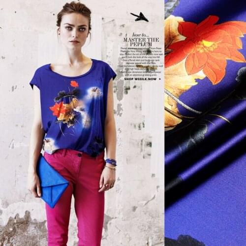 CNUM SP145 Pure Silk/ Graceful Water Lily/ Silk Fabric Elastic 93% Silk 7% Spandex/Width 1.18yd Thickness 19mm/ by m