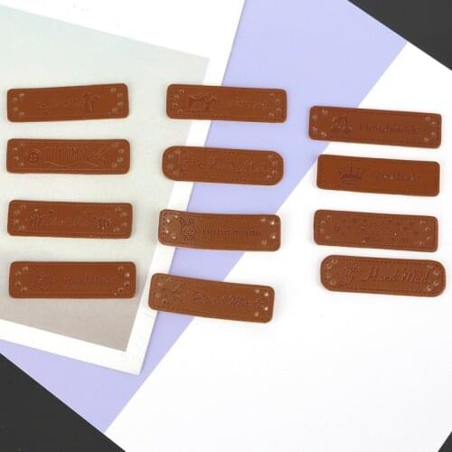 Hot Sale 12pcs/lot Hand Made Labels for Clothes Garment PU Leather Labels Hand Made Tags Jeans Bags Shoes Sewing Accessories