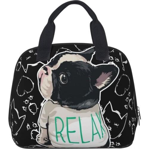 French bulldog Lunch Bag for Women Isothermal Travel Hand Pack Packaged Food Thermal Bags Thermo Pouch Kids Work Lunch Bag