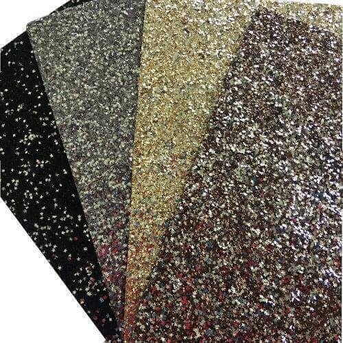 Synthetic leather Chunky Five Star Glitter Faux Leather Material Sheet Canvas Backing Glitter Fabric Sheet 8 Pcs 8''X12
