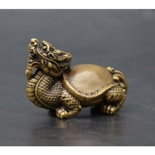 Chinese Pure Brass Dragon Turtle Statue