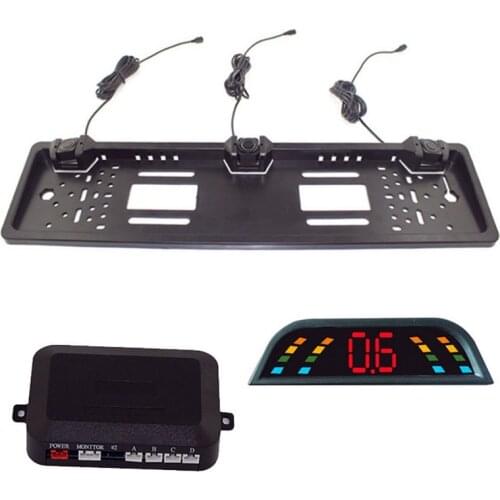 Car Parking Sensor Kit Auto Reversing Radar European License Plate Camera Front Back Electromagnetic Monitor System 3 Sensors