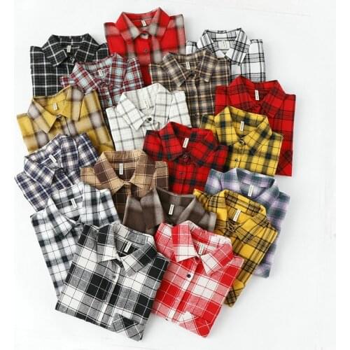 Korean Style Fashion Women Chic Oversized Plaid Blouse Shirts Long Sleeve Female Casual Print Shirts Stylish Cotton Tops Blusas