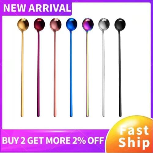 Rainbow Color Coffee Tea Stir Spoon Long Handle Ice Cream Dessert Spoons Eco-Friendly Stainless Steel Tableware Kitchen Spoon