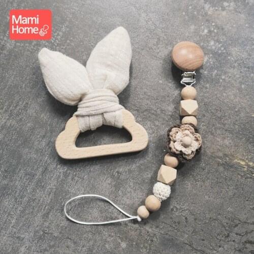 Mamihome Pacifier Chain Pacifier Clip Cacifier Clip Bunny Rattle Sensory Teether Baby Mobile Wooden Baby Toys Wooden Beads