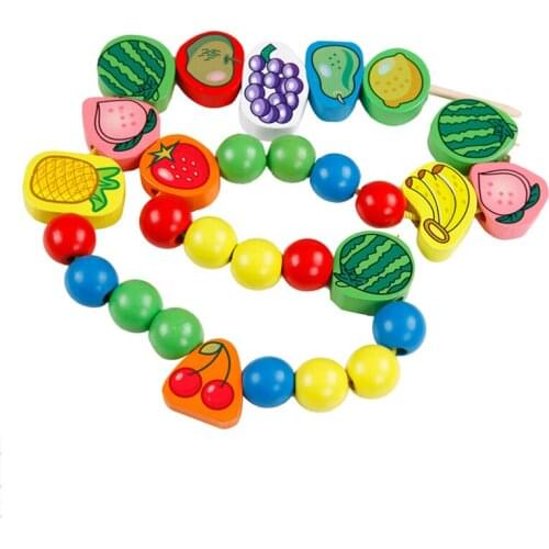 Materials Montessori Educational Wooden Toys For Children 3D Puzzles Cartoon Fruit Pattern Stringing Beads Bricks Teaching Aids