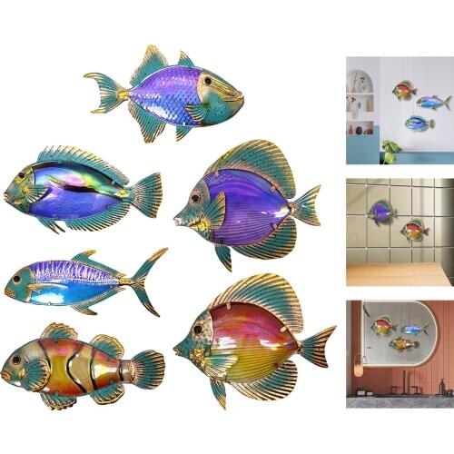 Metal Fish Wall sculpture ing Decor Ornament Waterproof Iron Animal Craft Art Statues Accessories for Kids Rooms Decorative