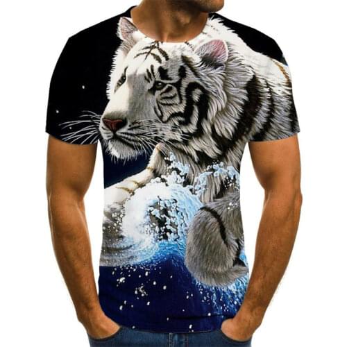 PROWOW 2021 summer animal mighty tiger 3D digital printing mens T-shirt short-sleeved round neck shirt mens casual large size