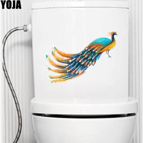 YOJA 24.6X16.3CM The Gorgeous Peacock Toilet Decal Home Decor Wall Sticker Modern Art T3-1182