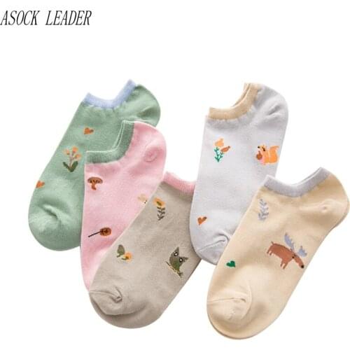 Asock leader Summer Women Socks Fashion candy colors Animal cartoon Funny socks Casual Girls boat socks 5 Pairs / lot