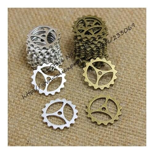 Wholesale (60 pieces/lot) 22mm Two Color Vintage Metal Gear Charm Jewelry Findings Jewelry Gear Charms T0171