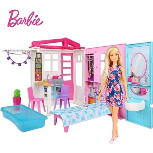 Original Barbie Shining Doll Holiday House Set Dolls Accessories Princess Children Education Toys for Girls Christmas Gift Box