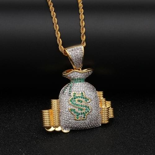 Classic Mens Money Bag Pendant Necklace Fashion Mens Cash Coin Hip Hop Charm Necklace Bead Jewelry Best Gift for Men and Women
