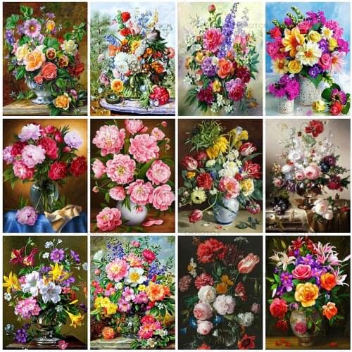 Rose Flowers 5D Diy Diamond Painting Full Square Drill Vintage Home Decoration Mosaic Embroidery Vase Painting Rhinestone Gift