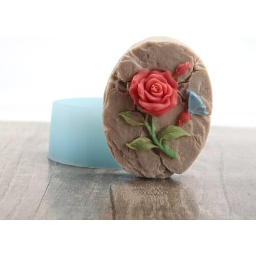 Silicone Soap Molds Handmade Oval with Rose Relief Pattern Craft Resin Mould