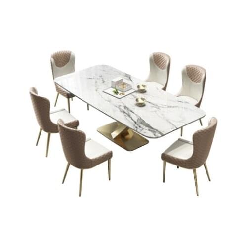 Nordic marble light luxury dining table and chair combination post modern simple Italian dining table stainless steel rectangula
