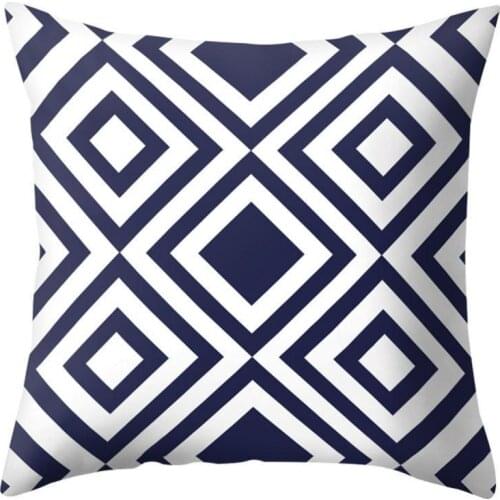 Navy Blue Geometric Pattern Pillow Case Cushion Cover Office Home Sofa Bed Decor