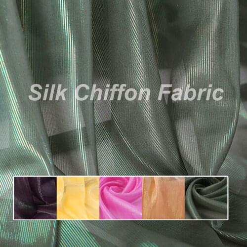 114CM Wide 8MM Golden Thread Thin Pink Green Silk Chiffon Fabric for Summer Dress Shirt Clothes Scarf B054